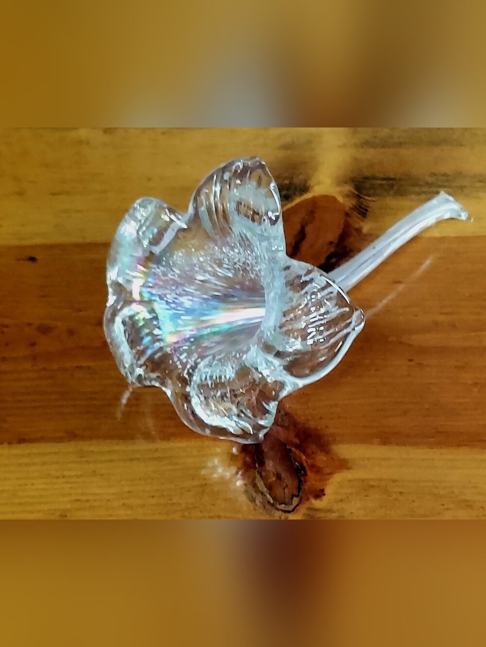 Vintage Hand-Blown Iridescent Art Glass Lily Flower Figurine